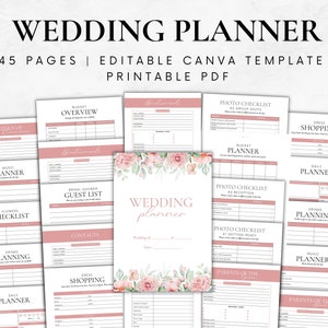 Wedding Planner Printable Pink, Wedding Digital Planner, Wedding Binder, Wedding planning checklists, Wedding Itinerary pdf