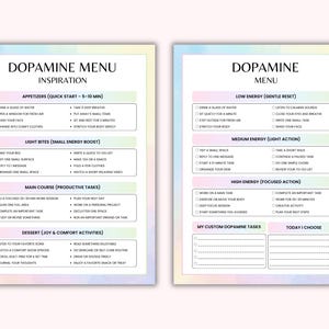 Utskrivbar dopaminmeny för ADHD | Dopaminmenypaket | ADHD-planeringssidor | Produktivitets- och vanespårare | Utskrivbar PDF för psykisk hälsa bild 3