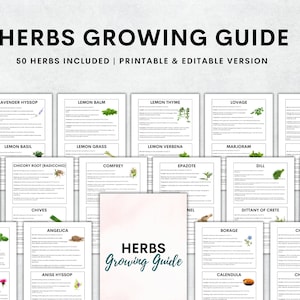 Herbs Growing Guide, 50 Printable Herbs Guide, Gardening Planner, Plant Planner, Garden Organizer, Instant Download