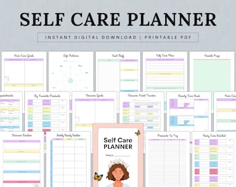 Printable Self Care Planner Bundle, Wellness & Self-Care Journal, Mental Health Worksheet Kit, Mindfulness Journal, Wellness Planner Bundle
