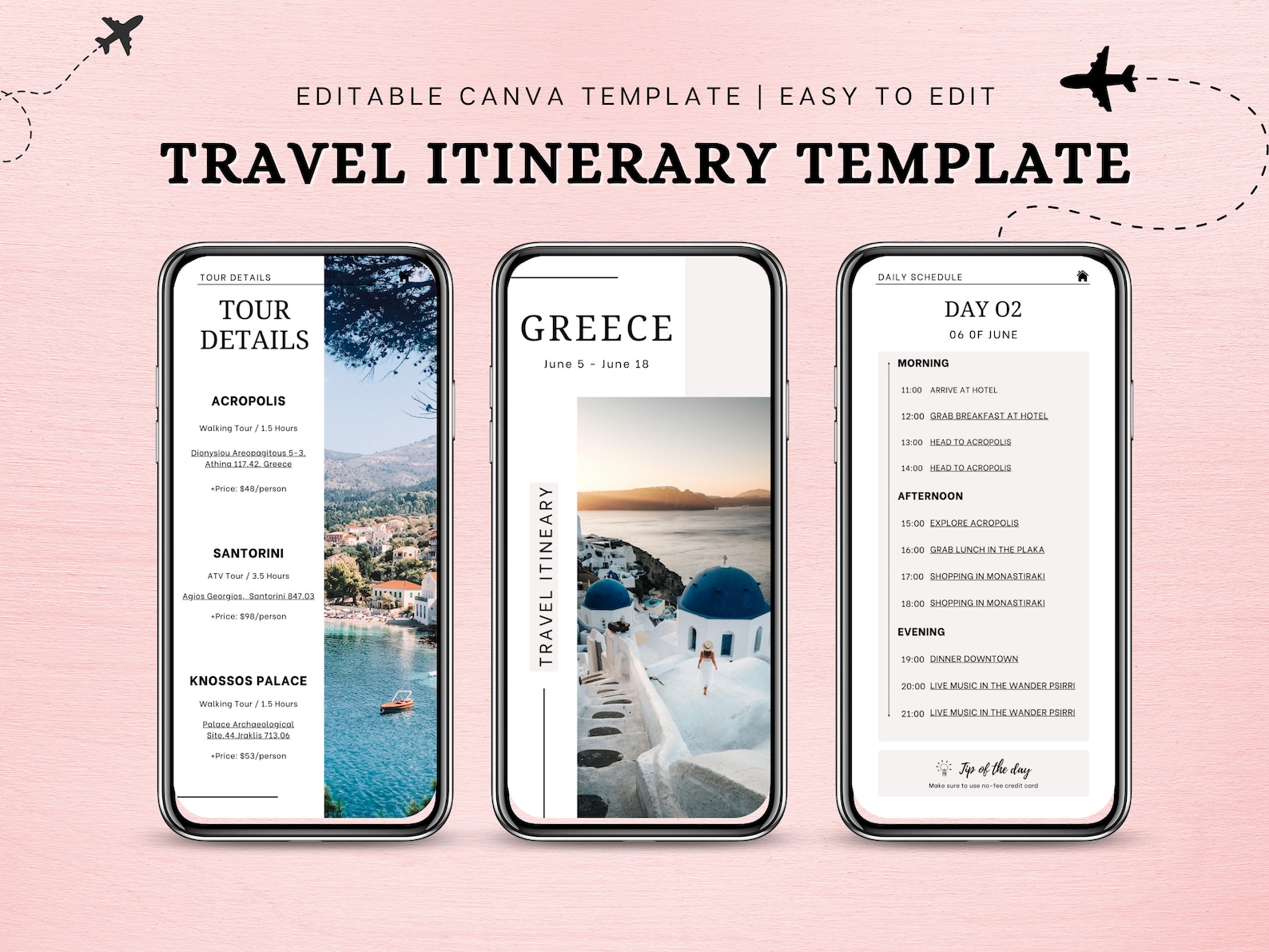 Digital Travel Itinerary Template, Vacation Planner Template ...