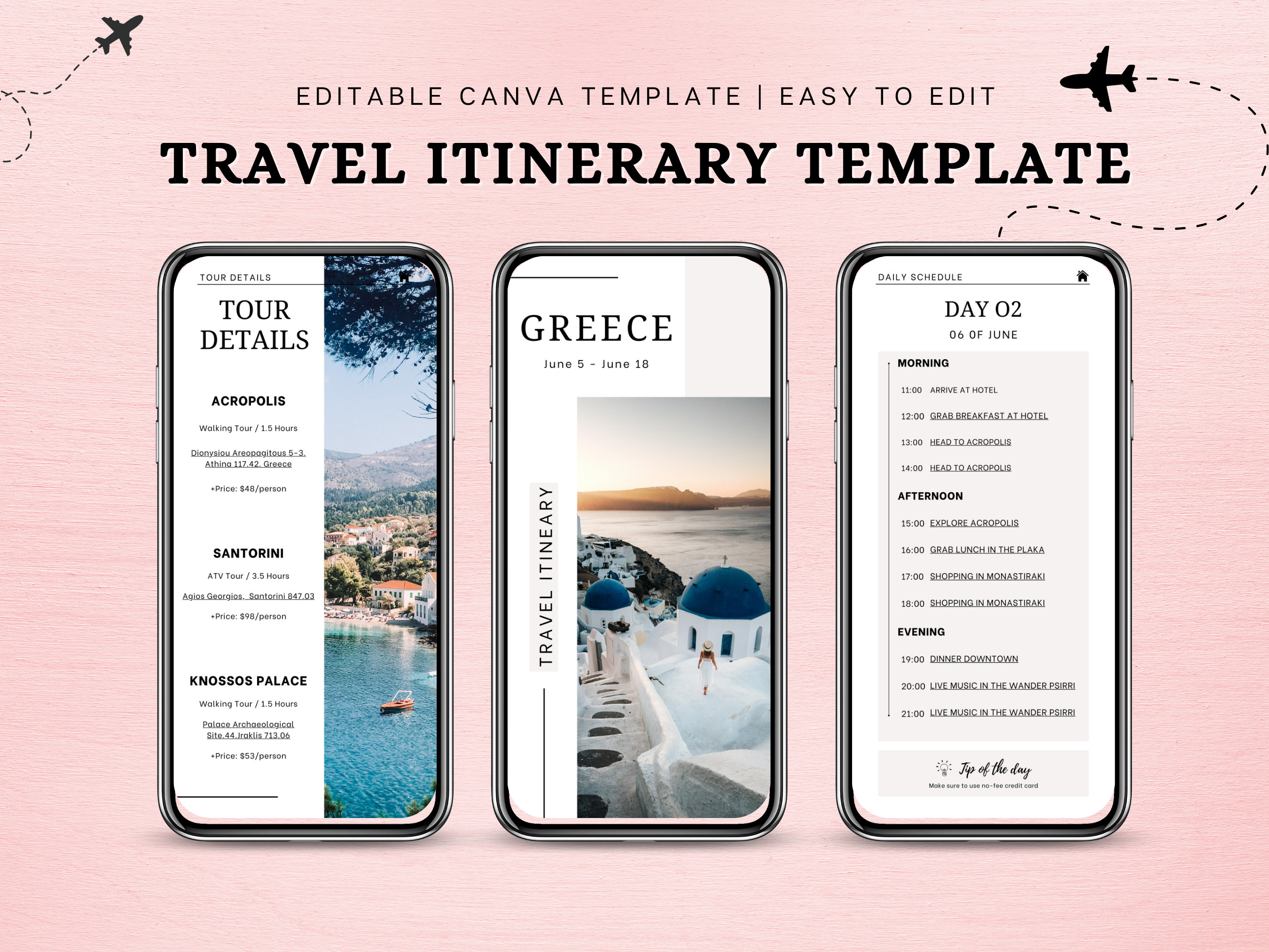 Digital Travel Itinerary Template, Vacation Planner Template ...