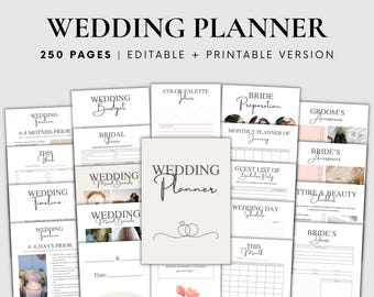 250 Pages Wedding Planner Template Bundle, Wedding Planner Template Printable, Wedding Planning Checklist, Wedding Itinerary, Canva Editable
