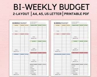 Bi Weekly Budget Planner Template, Paycheck Budget Printable, Budget Template A4 A5 Letter PDF