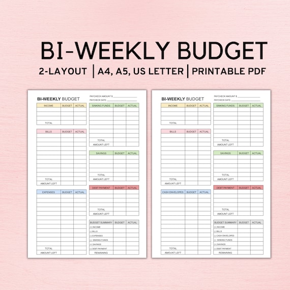 Bi Weekly Budget Planner Template, Paycheck Budget Printable