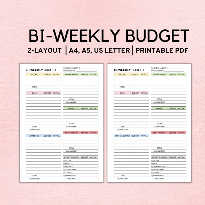 Bi Weekly Budget Planner Template, Paycheck Budget Printable, Budget Template A4 A5 Letter PDF 