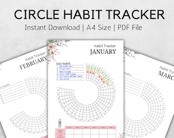 Circle Daily Habit Tracker PDF, Traccia abitudini stampabile, Traccia abitudini quotidiane, Traccia abitudini quotidiane, Traccia abitudini quotidiane, Download istantaneo