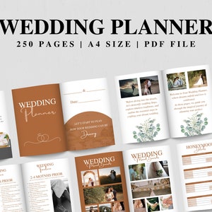 250 pagina&#39;s Wedding Planner Template Bundel, Wedding Planner Template Afdrukbaar, Wedding Planning Checklist, Wedding Route, Canva bewerkbaar