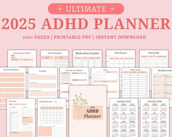 Planificador para adultos con TDAH, planificador imprimible para TDAH, planificador de productividad para TDAH, planificador digital para TDAH, planificador diario para TDAH, planificador de vida para TDAH en formato PDF