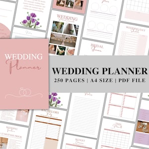 250 pagina&#39;s Wedding Planner Template Bundel, Wedding Planner Template Afdrukbaar, Wedding Planning Checklist, Wedding Route, Canva bewerkbaar
