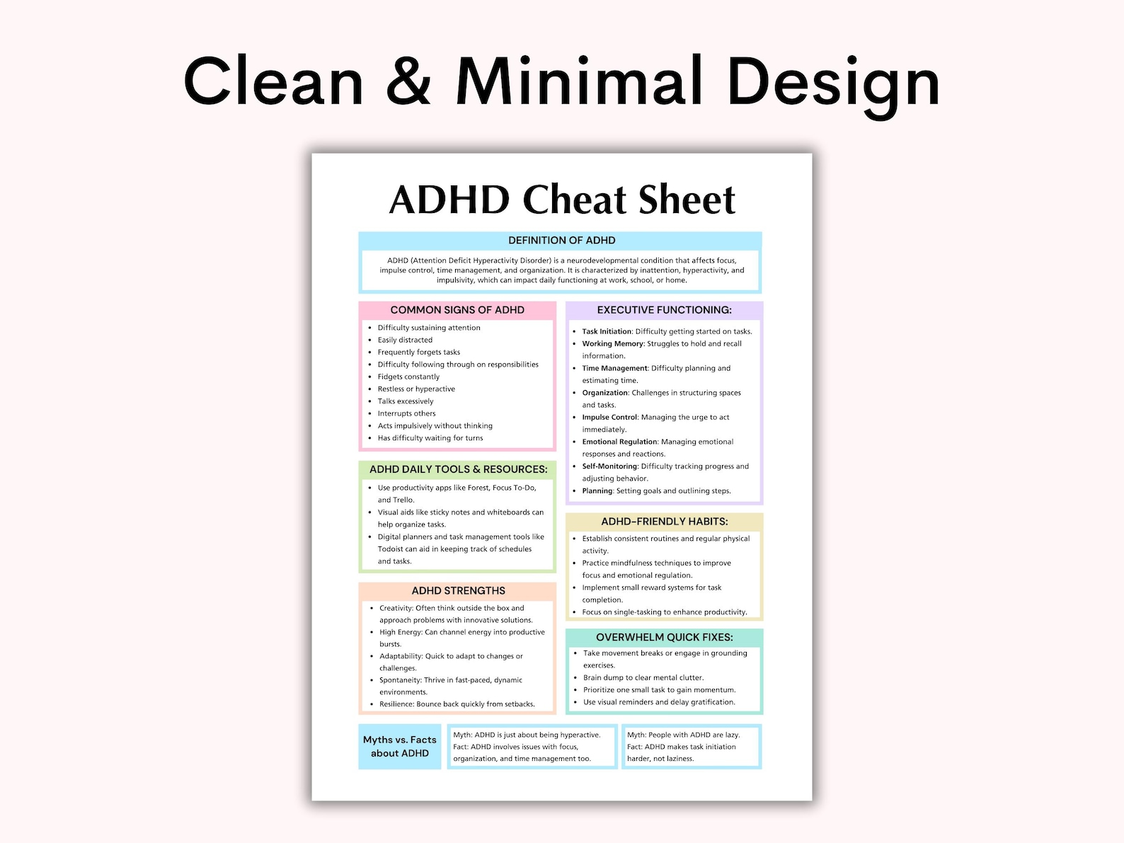 ADHD Cheat Sheet, Attention Deficit Hyperactivity Disorder, Executive ...