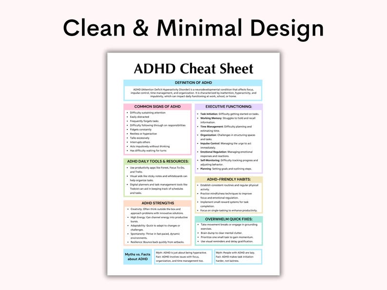ADHD Cheat Sheet, Attention Deficit Hyperactivity Disorder, Executive ...