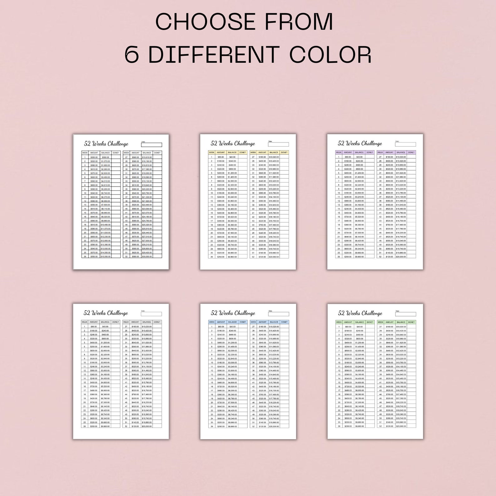 52 Week Savings Challenge, 40,000 Savings Challenge Tracker, Money ...