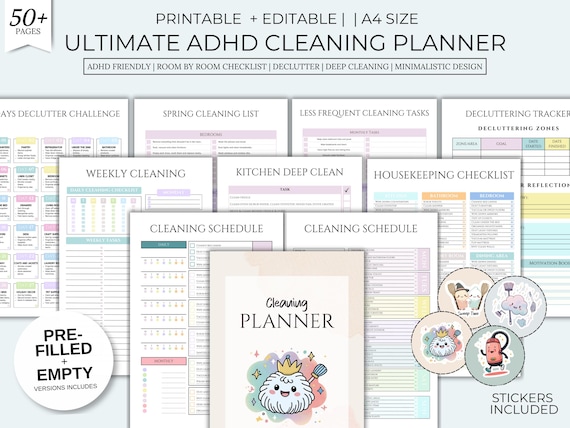 Ultimate Cleaning Planner Bundle, Cleaning Checklists, Declutter Challenge, Family Chore Chart, Daily, Weekly, Monthly, Yearly Routine