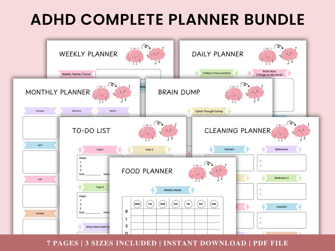 ADHD Planner Printable Bundle | Daily Weekly Monthly Planner |brain ...