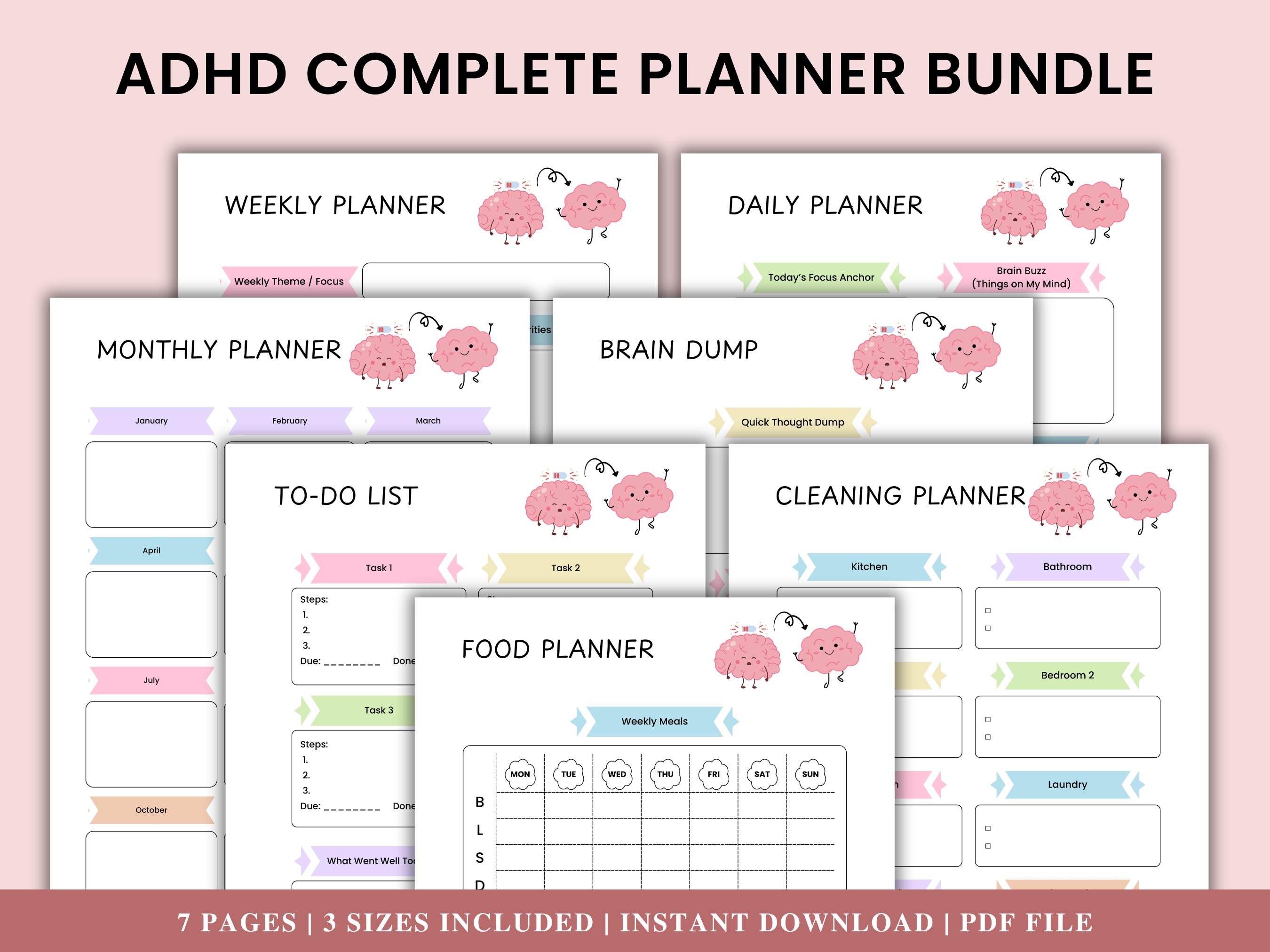 ADHD Planner Printable Bundle | Daily Weekly Monthly Planner |brain ...