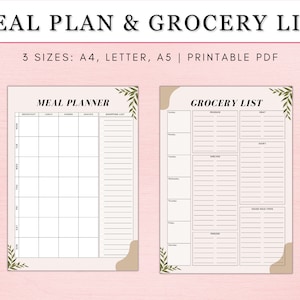 Planificador de comidas semanal con plantilla imprimible de lista de compras, plan de menú de 7 días, planificador de alimentos, planificador de salud, lista de compras imprimible, carta A4