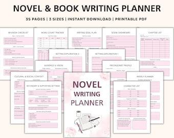 Printable Novel Writing Planner Template, Book Writing Organizer Digital Download (A4, A5, US Letter)