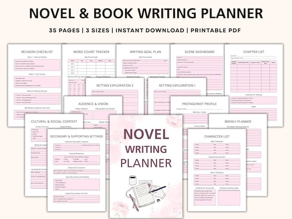 Printable Novel Writing Planner Template, Book Writing Organizer Digital Download (A4, A5, US Letter)