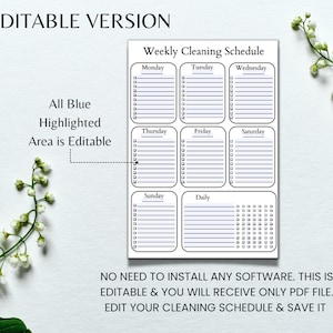 Editable Weekly Cleaning Schedule, Cleaning Planner Printable, Cleaning Checklist, Cleaning Routine, House Chores, Cleaning Template, PDF image 4