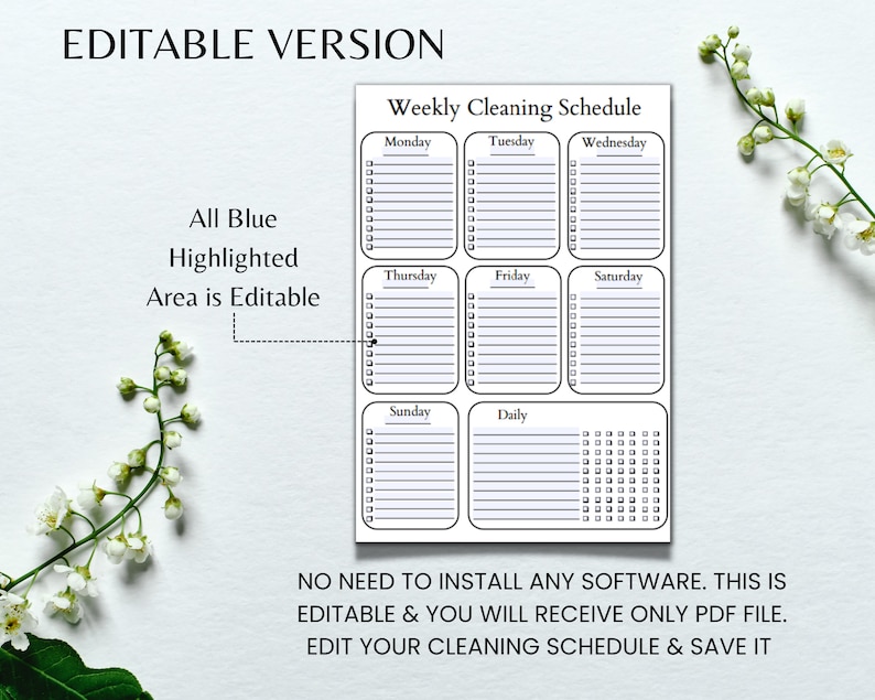 Editable Weekly Cleaning Schedule, Cleaning Planner Printable, Cleaning Checklist, Cleaning Routine, House Chores, Cleaning Template, PDF image 4