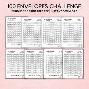 Printable 100 Envelope Challenge Bundle, Savings Challenge, Savings Tracker, Money Savings Challenge, Digital Download, PDF