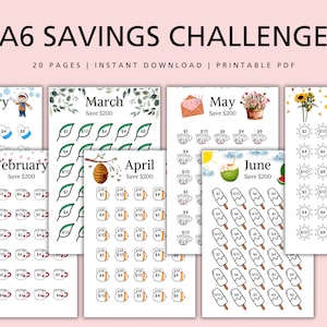 12 Monthly Savings Challenge Bundle, Money Challenge, A6 Mini Savings Challenge Bundle, Savings Tracker Printable, Instant Download
