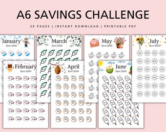 12 Monthly Savings Challenge Bundle, Money Challenge, A6 Mini Savings Challenge Bundle, Savings Tracker Printable, Instant Download