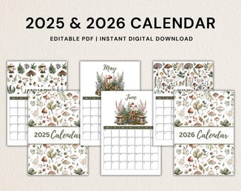 Vintage Blumenkalender 2025-2026: Blumenwandkunst (druckbare PDF-Datei)