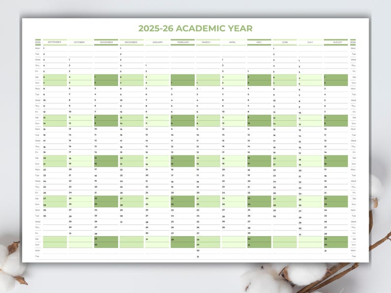 2025–2026 Academic Year Calendar| Instant Download| Year at a Glance