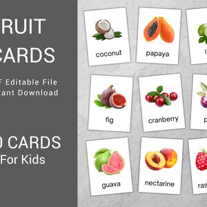 Cartes flash 30 fruits, Cartes flash Montessori modifiables, Cartes préscolaire, Fiches nomenclature, Fiches jouets préscolaires