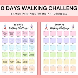 30 dagen wandeluitdaging afdrukbaar, maandelijkse wandeltracker, 30 dagen fitnessuitdaging, hardloopuitdaging, gezonde gewoonte-tracker afdrukbaar