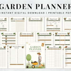 Planificador de jardinería imprimible, Planificador de jardines, Planificador de plantas, Diario de jardín, Organizador de jardines, Registros de plantas, Libro de registro de jardinería, A4, Carta