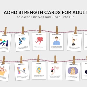 Tarjetas de fortaleza para adultos con TDAH, baraja de inspiración y empoderamiento diario, herramienta para terapeutas y consejeros escolares para la autoestima