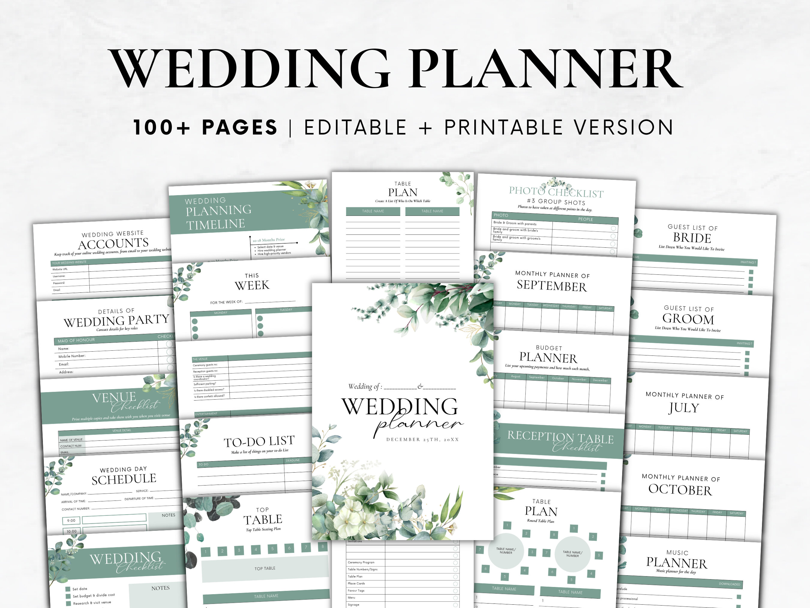 Wedding Planner Canva Editable, Wedding Planner Template Printable, Wedding Planning Checklist, Wedding Itinerary pdf, Instant Download