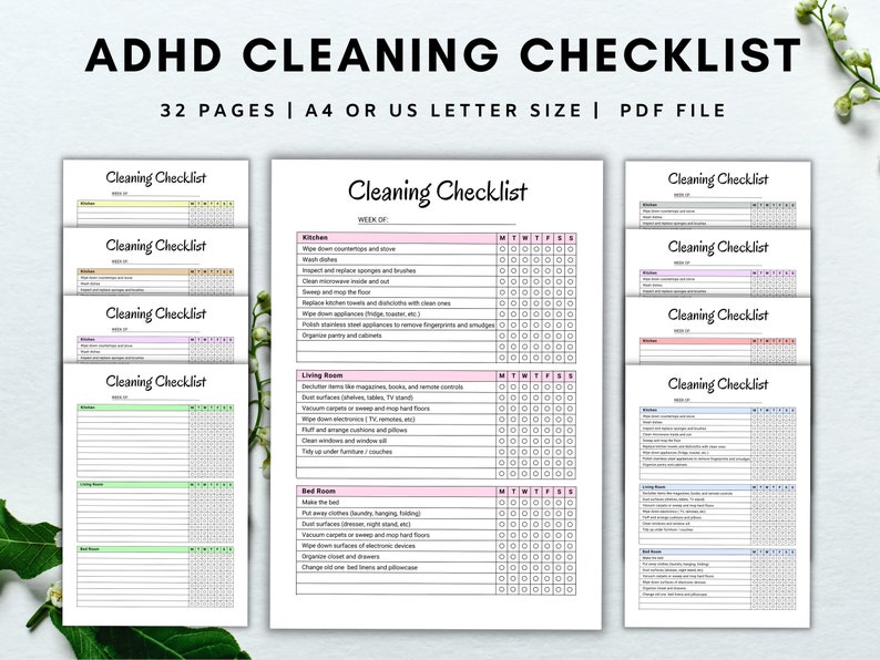 ADHD Cleaning Checklist Editable, Adhd Cleaning Schedule, Adhd Cleaning