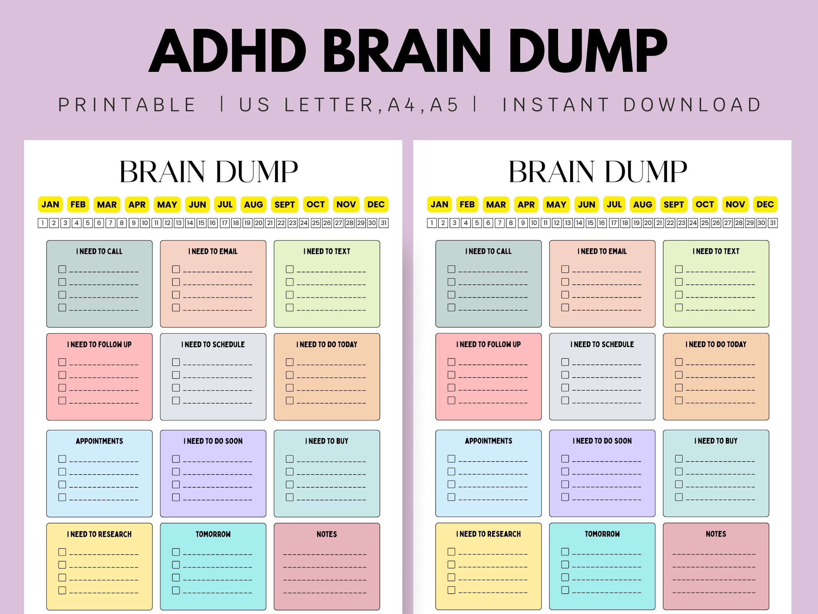 ADHD Brain Dump Printable Planner: To-do List Organizer (PDF Download ...
