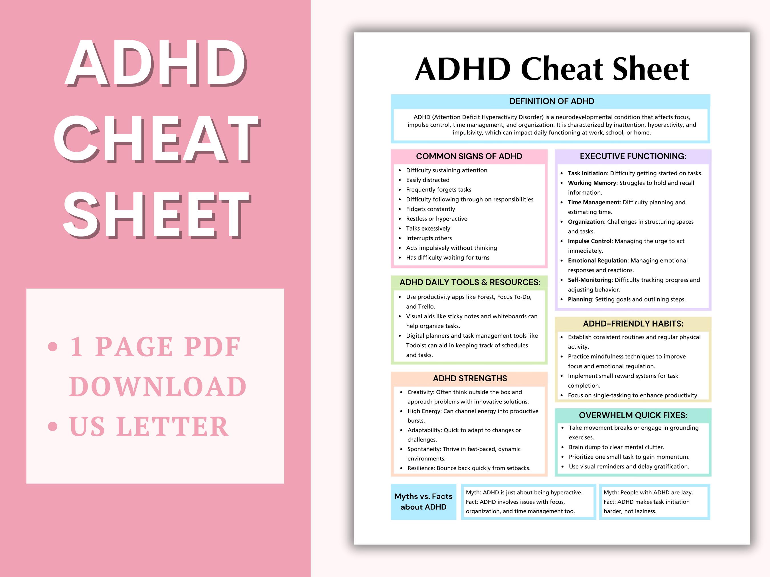 ADHD Cheat Sheet, Attention Deficit Hyperactivity Disorder, Executive ...