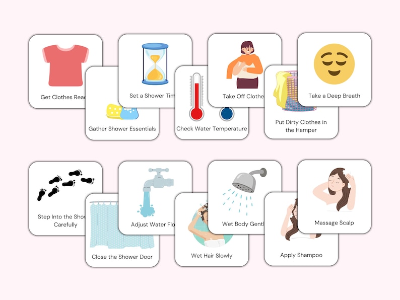 Simplified Shower Routine Shower Routine Cards: Visual Schedule for Kids & Adults (PDF) - Etsy