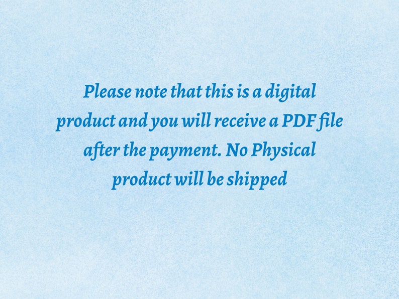 Puede incluir: Texto sobre un fondo azul claro que dice: "Tenga en cuenta que este es un producto digital y recibir&aacute; un archivo PDF despu&eacute;s del pago. No se enviar&aacute; ning&uacute;n producto f&iacute;sico."