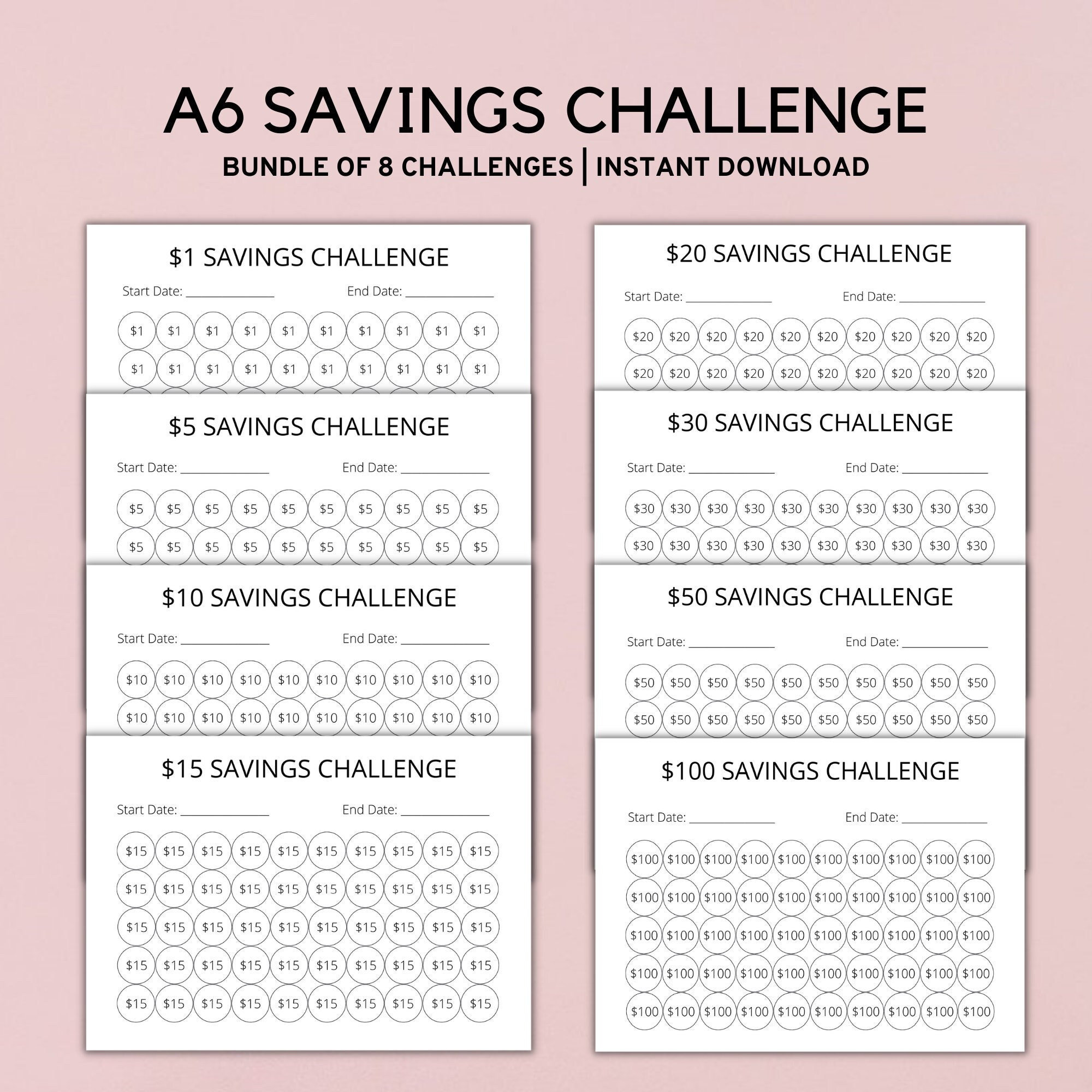 Minimalist A6 Savings Challenge Printable, A6 Saving Tracker