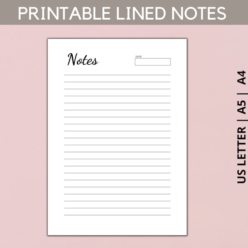 Minimalist Lined Notes Page Printable, Writing Paper, Journal Pages ...