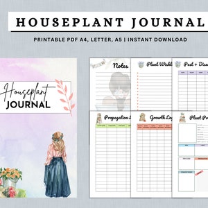Diario de plantas de interior imprimible, Rastreador del planificador de cuidado de plantas, Planificador de jardinería imprimible, Planificador de jardines, Registros de plantas, A4, CARTA, A5
