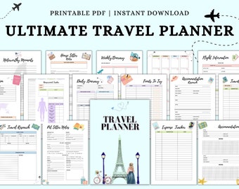 Editable Travel Planner Template,Trip Itinerary Planner, Travel Journal, Canva Vacation Planner, Holiday Planner, A4, Letter, A5
