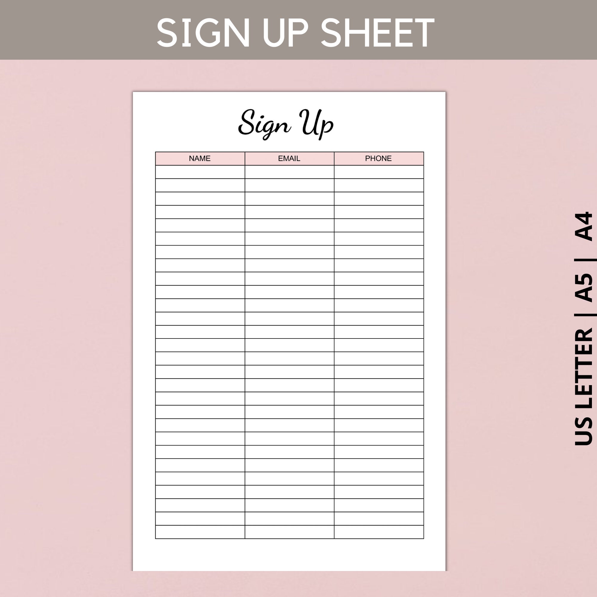 Printable Sign up Sheet Email Sign up Forms Sign in Sheet Etsy