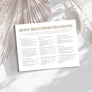Sjabloon voor hostaanbevelingen | Airbnb-gastengids | Lokale tips voor vakantiewoningen | Bewerkbaar canvas afdrukbaar | Beste plaatsen om te eten en te bezoeken