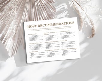 Airbnb Guest Guide Template: Vacation Rental Host Recommendations (Editable Canva Printable)