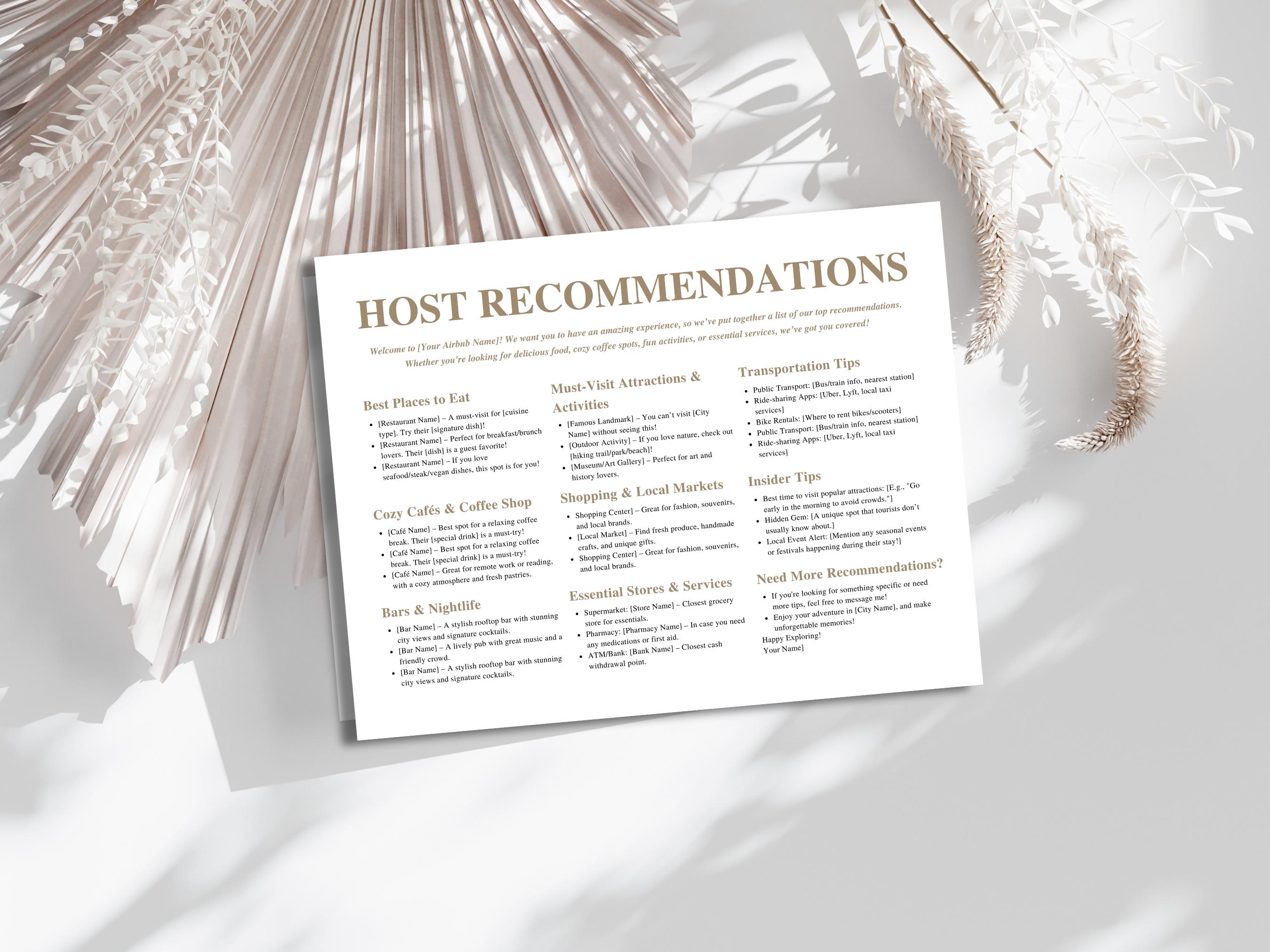 Airbnb Guest Guide Template: Vacation Rental Host Recommendations ...