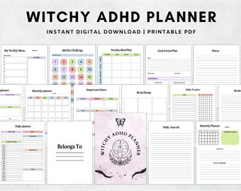 Witchy Adhd Planner, Planificador de TDAH imprimible, Planificador de productividad de TDAH, planificador digital de TDAH, planificador diario de TDAH, planificador de vida de TDAH PDF