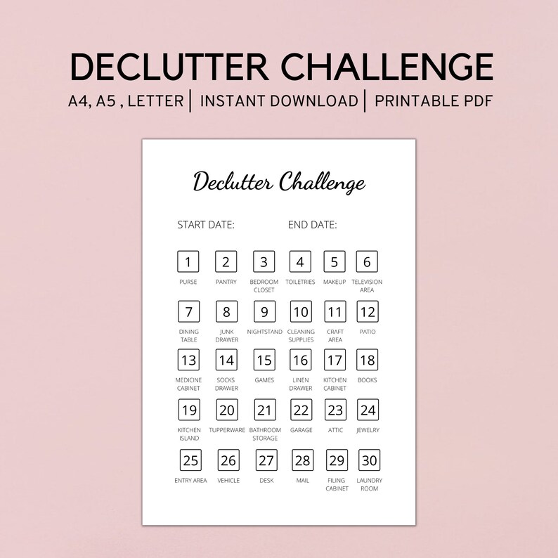 30 Day Declutter Challenge Declutter Tracker Printable | Etsy